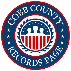 A round red, white, and blue logo with the words Cobb County Records Page for the state of Georgia.