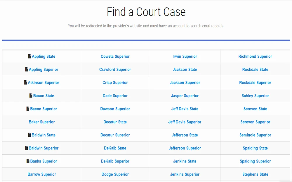 A screenshot showing a provider website to search for court records, a clickable link to view the details and the user must have an account to use.